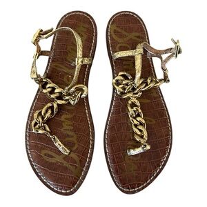 Sam Edelman Gold Chain Thong Sandals Metallic Croc Flat Women’s 6.5 US